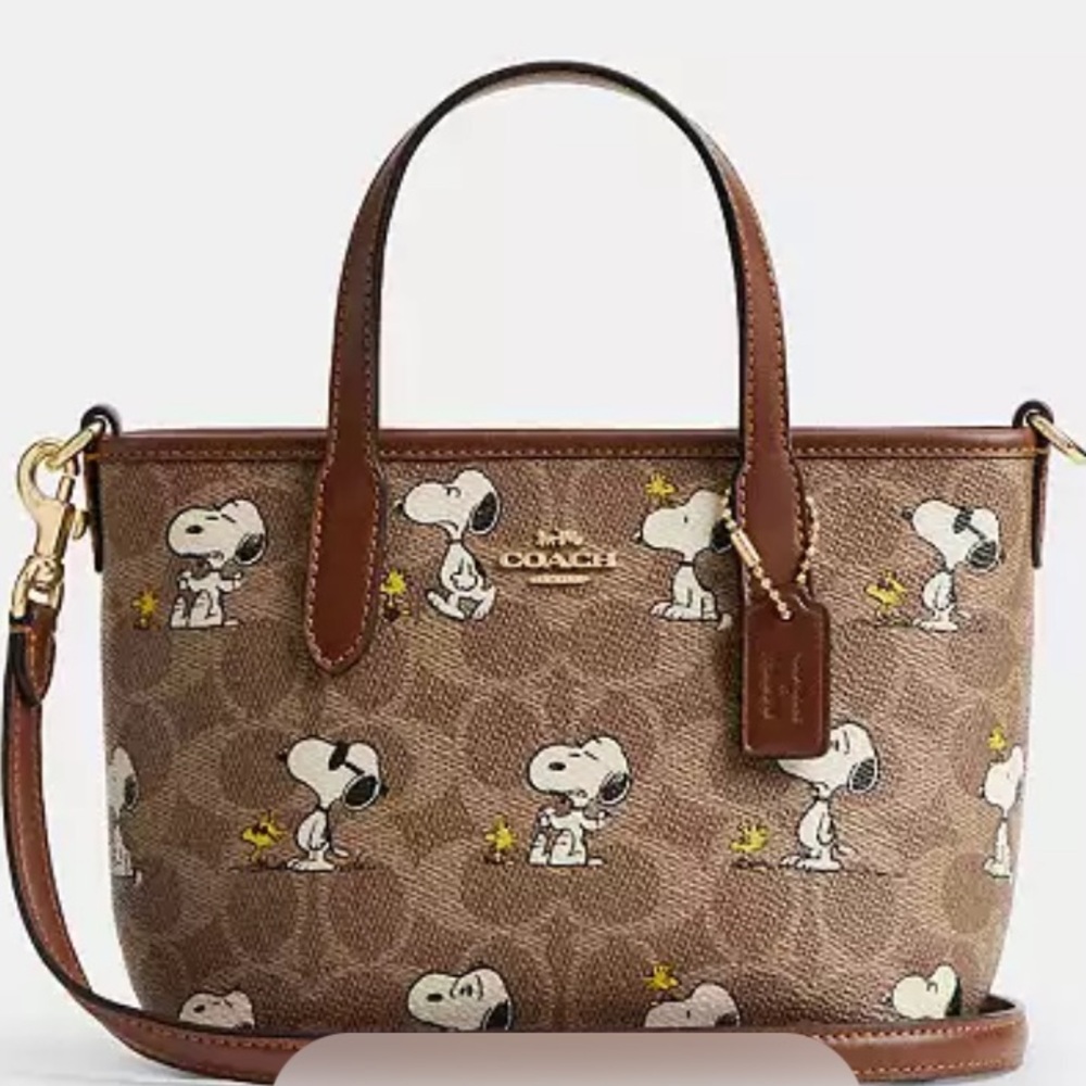 Coach X Peanuts Mini City Tote Bag In Signature Canvas With Shoulder Strap
